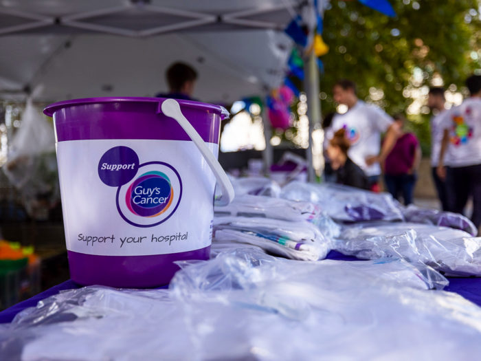 Fundraising bucket on table at event