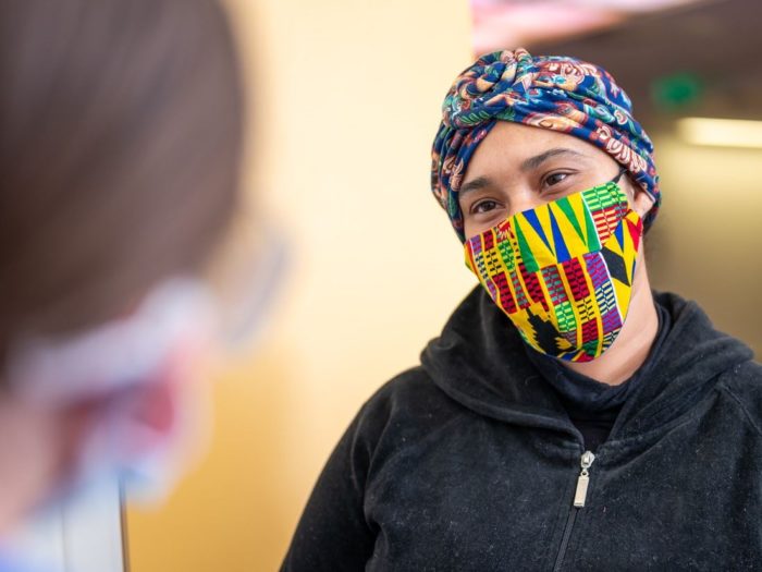 Patient with colourful mask