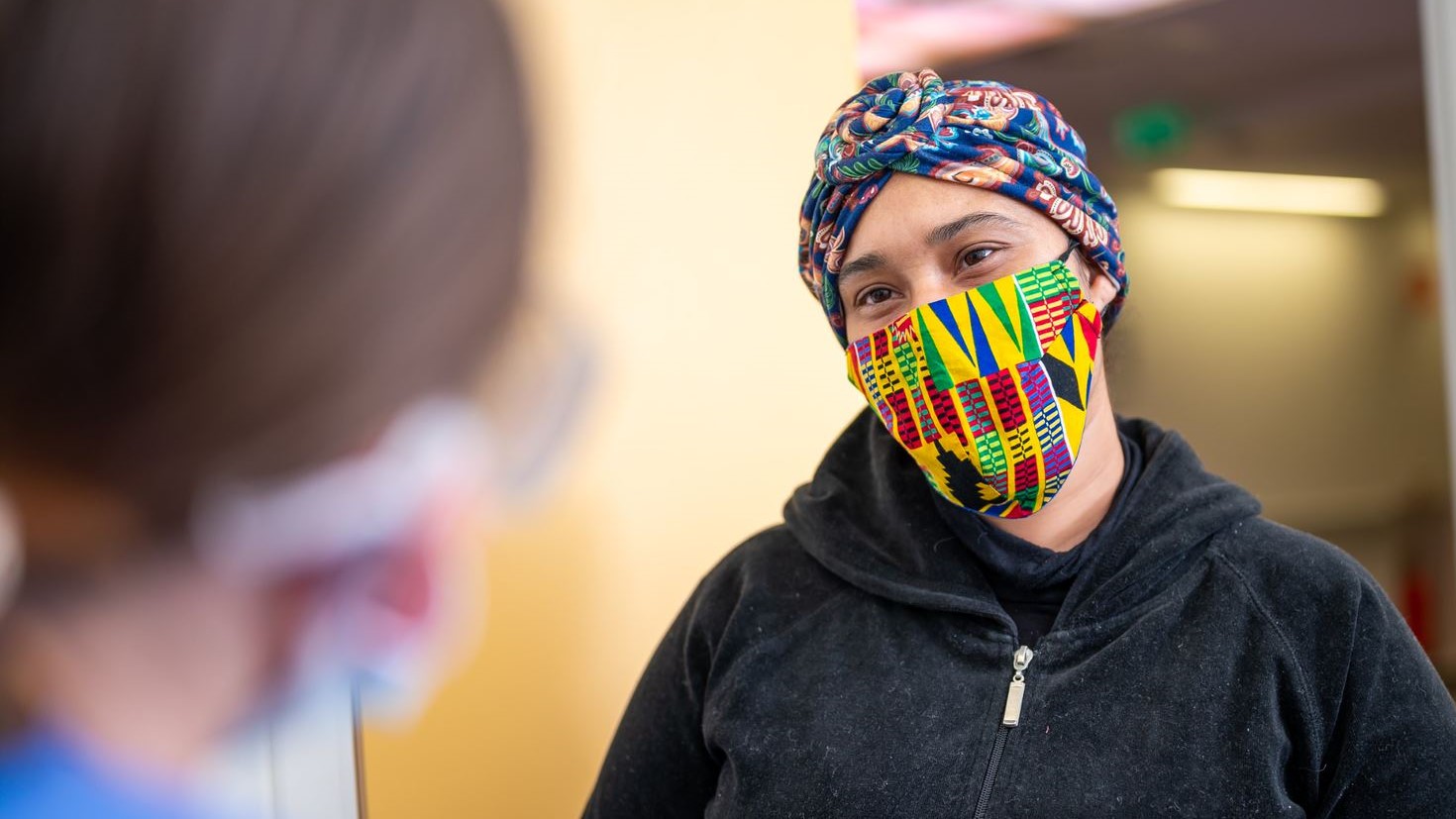 Patient with colourful mask