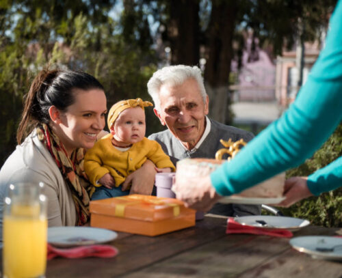 Image of a family eating a meal outside