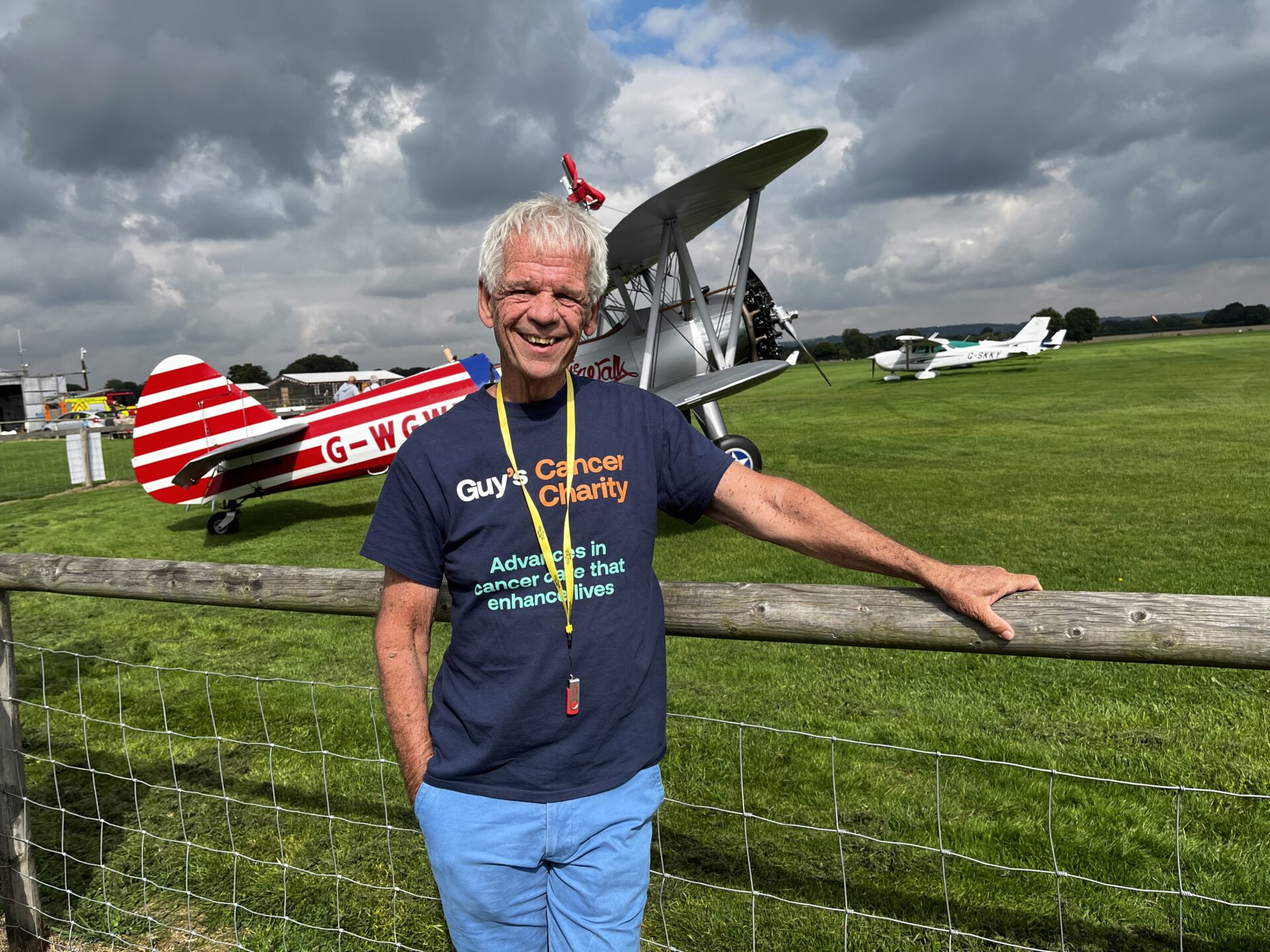 Image of Geoff after completing the Wingwalk, next to the plane